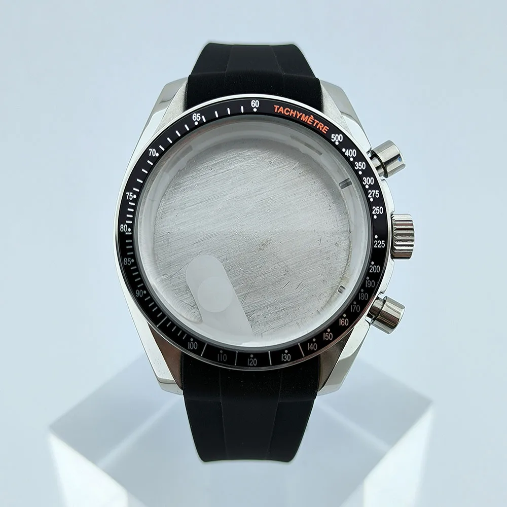 VK63 Chronograph Case VK63 Quartz Watch Case Fit 32.5mm Dial Stainless Steel Case Rubber Strap Men's Case Accessories