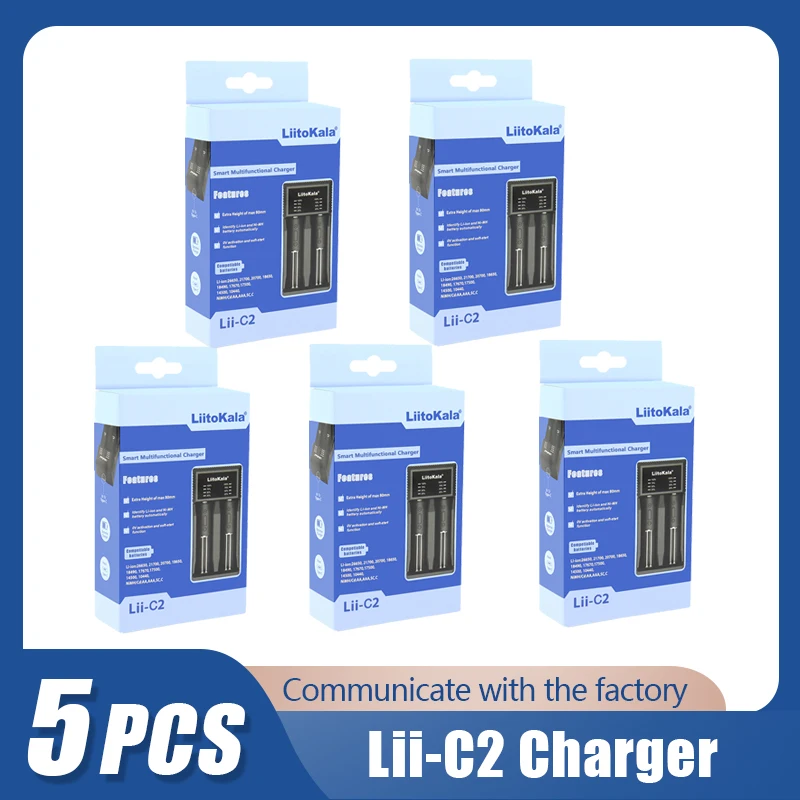 

5PCS LiitoKala Lii-C2 18650 Type-C Charger For 21700 20700 26650 16340 CR123A 18350 14500 1.2V Ni-MH Ni-Cd smart charger