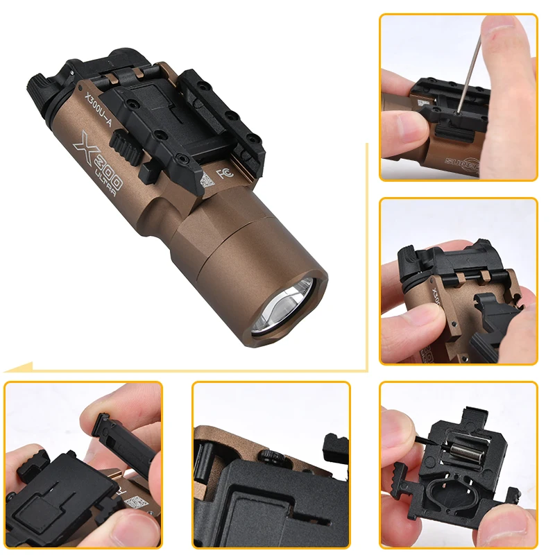 

Тактический фонарь SureFire X300 X300U Ultra, 400 люмен, металлический, с ЧПУ, для страйкбола и охоты, совместим с G17, G18, G19, крепление 20 мм