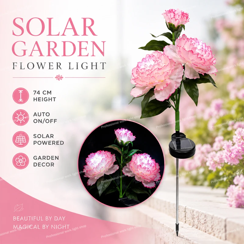 Solar Peony Garden Lights Outdoor, Waterproof LED Flower Lights on Solar Power for Yard, Patio, Lawn and Garden Decoration
