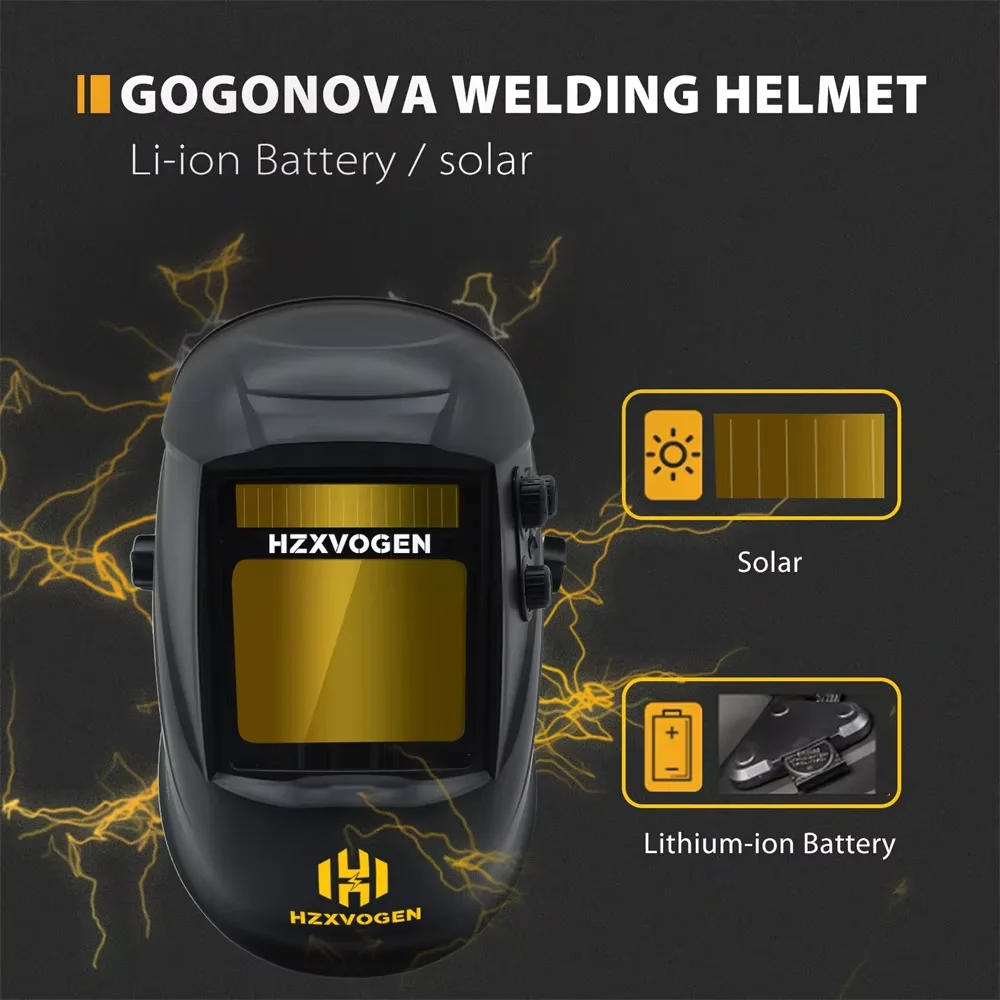 HZXVOGEN HV008 Auto Darkening Welding Helmet Adjust Welder Mask for MIG TIG ARC Plasma Cutting Large Viewing Area True Color 4C Lens Solar/Battery Powered Welder Mask for TIG MIG