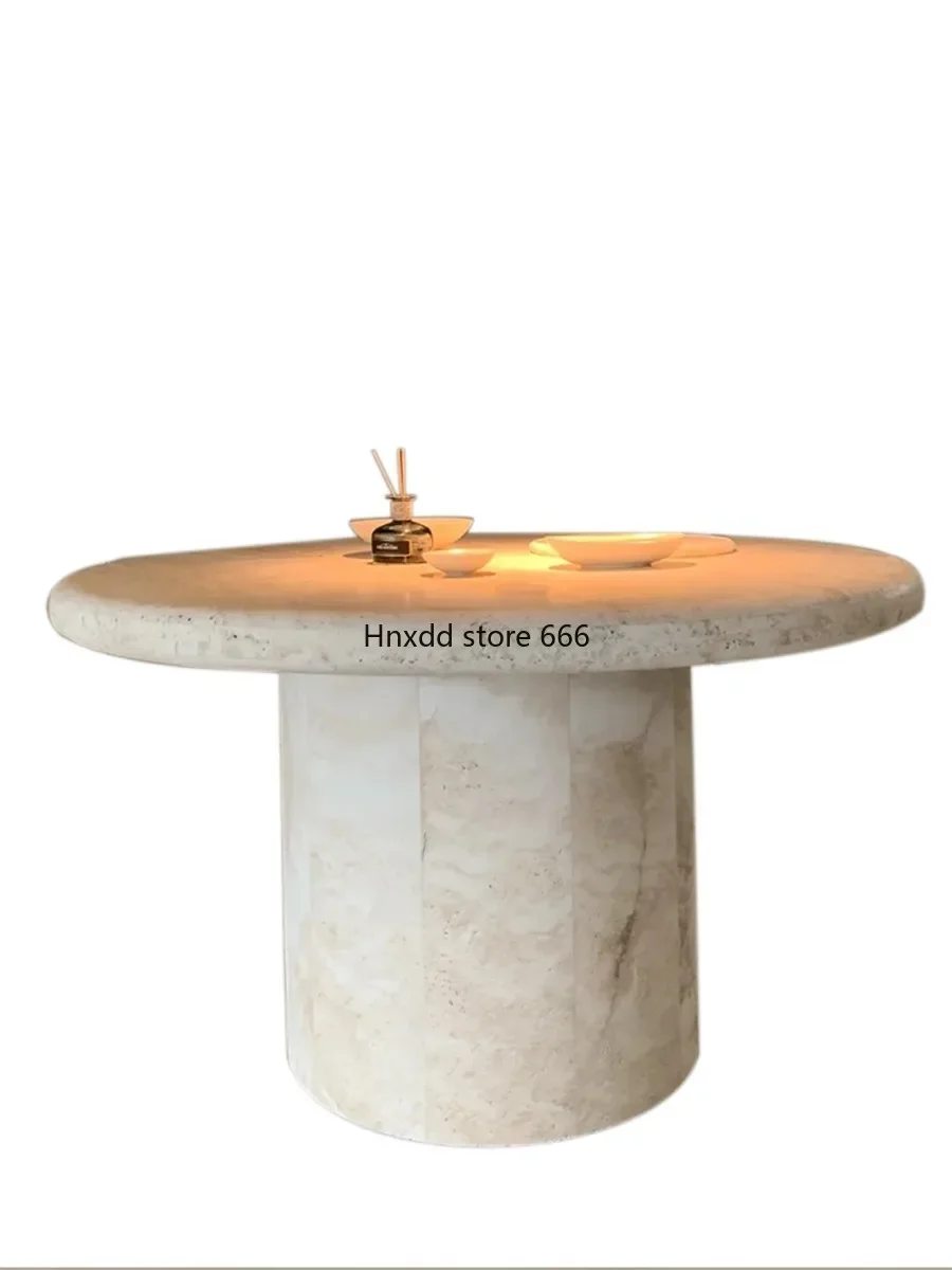 Travertine round table natural wabi-sabi wind ultra-white table