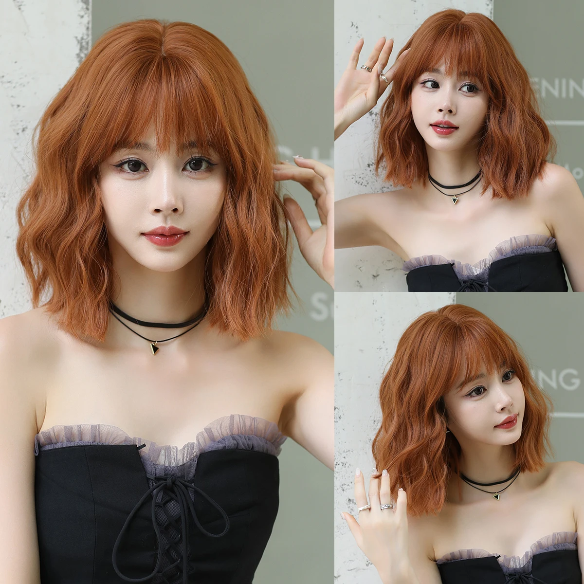 NAMM Orange Women Wig for Women Daily Party  Short Wavy Wigs Synthetic Wigs with Fluffy Bangs Heat Resistant Lolita Cosplay