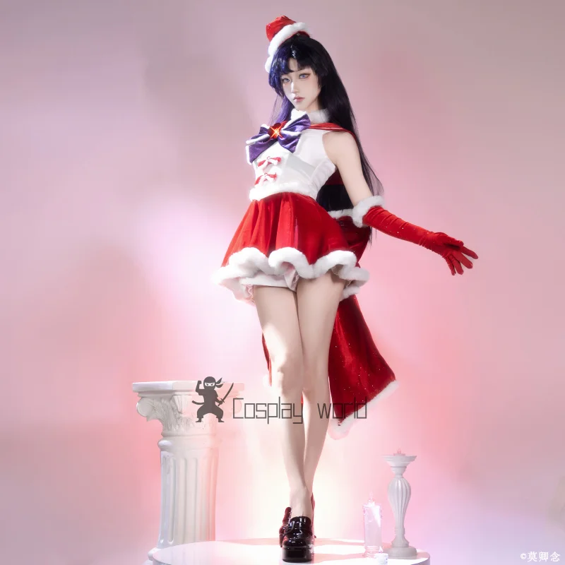 

Anime Sailor Mars Cosplay Costume Hino Rei Cloak Dress Gloves Bows Red JK Uniform Anime Christmas Carnival Halloween Party Suit