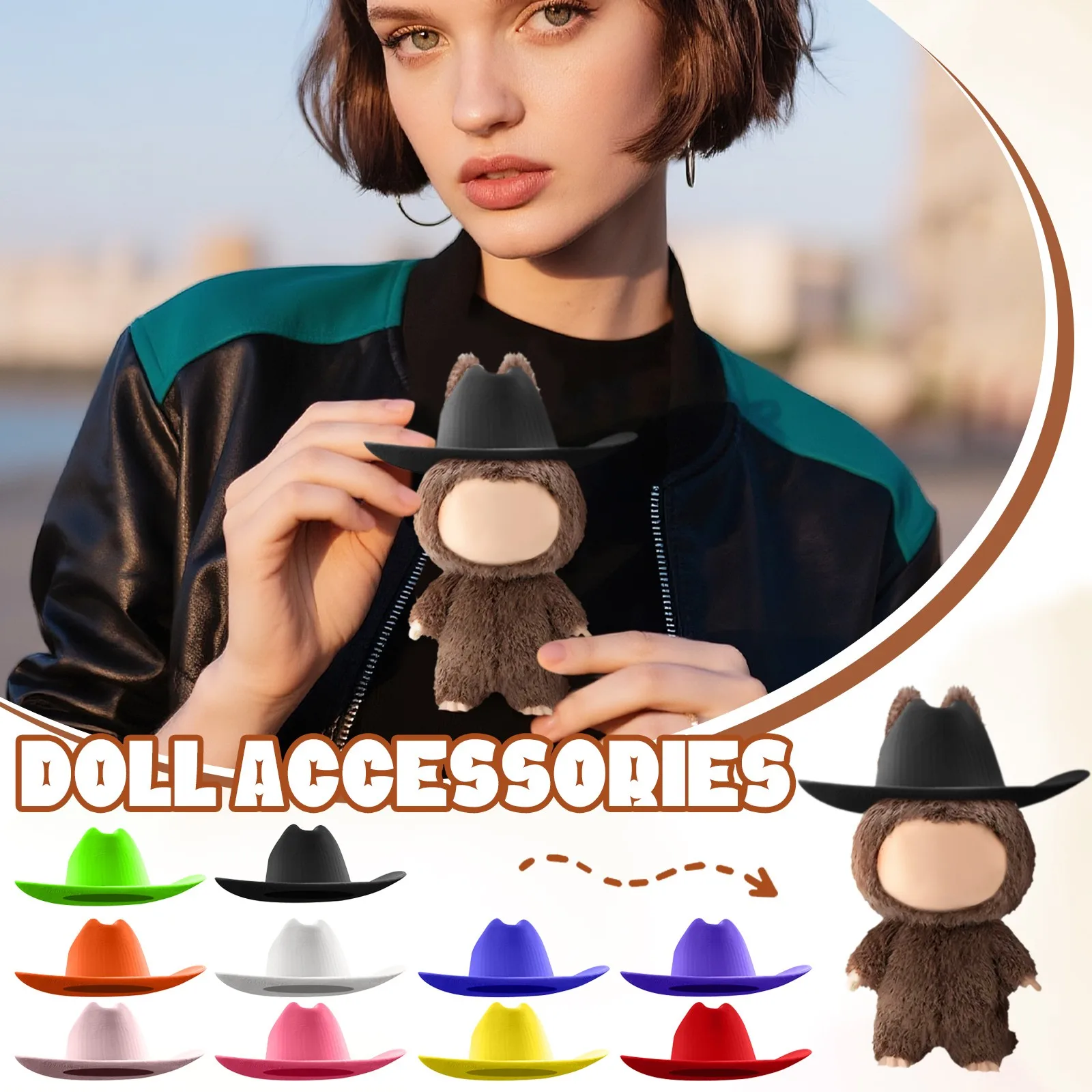 

For 17cm Labubu Hat Wide Brimmed Hat Outfit Doll Bucket Hat Cute Doll Accessories Kids Girls Toys