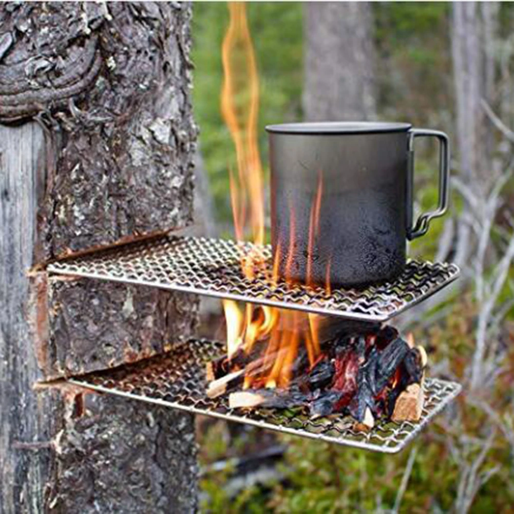 2pcs Camping Grill Grate Stainless Steel Mesh Grill Bushcraft Grill Camping Rack for Fire Cooking BBQ Backpacking Campfire Rated