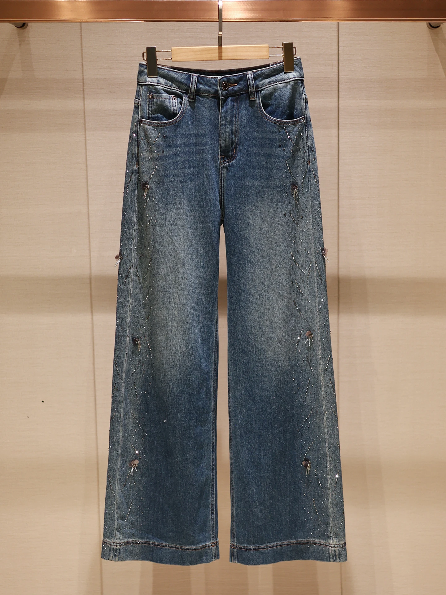 

Джинсы женские с высокой талией, синие, с эффектом «бриллиант», повседневные, прямые, длинные, осенние, новые, приятные к телу, дышащие