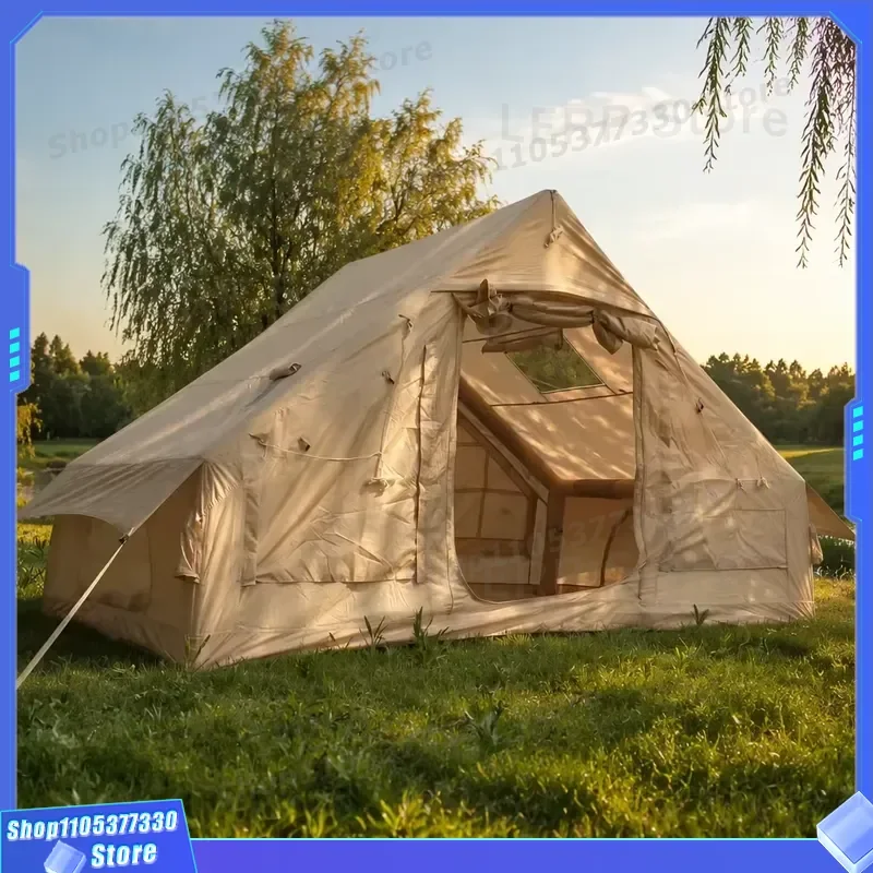Quality Inflatable Tent 6.3sqm Standard Air Column 210D Oxford Khaki 3-4 Person Family Portable Easy Build Glamping Camping