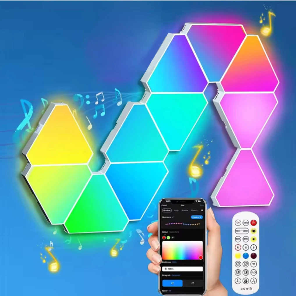 WS2812 DC5V LED USB Tuya App Triangular Quantum RGB Lamp Sound Activated Rhythm Atmosphere Light Bedroom Game Room Bedside Light
