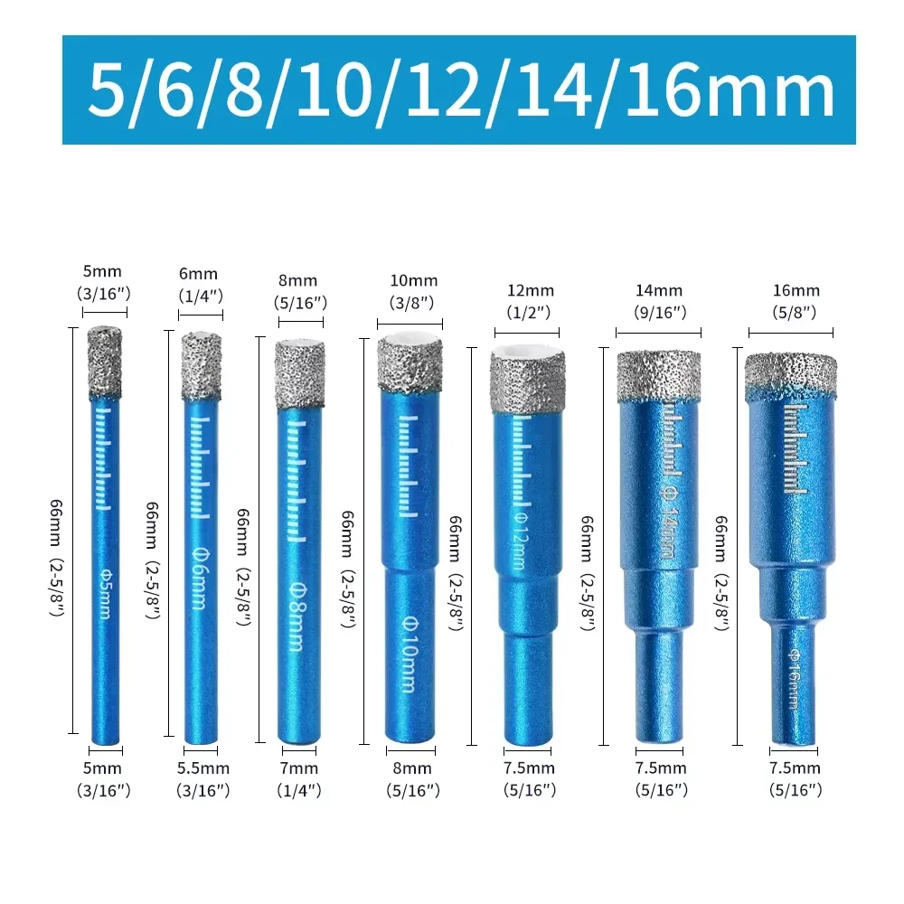 

Diamond Brazed Dry Drilling Bit Porcelain Cup Saw Ceramic Marble Granite Tile Hole Opener Hole Saw Cutter 1Pc 5-16mm Round Shank