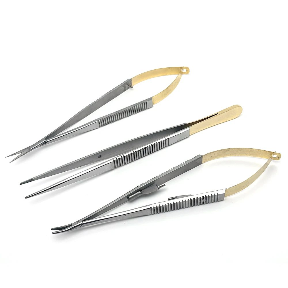 Essential Dental Set: 3-Piece Castroviejo Kit with 18cm Needle Holder Scissors Implant Forceps Stainless Steel for Autoclavin