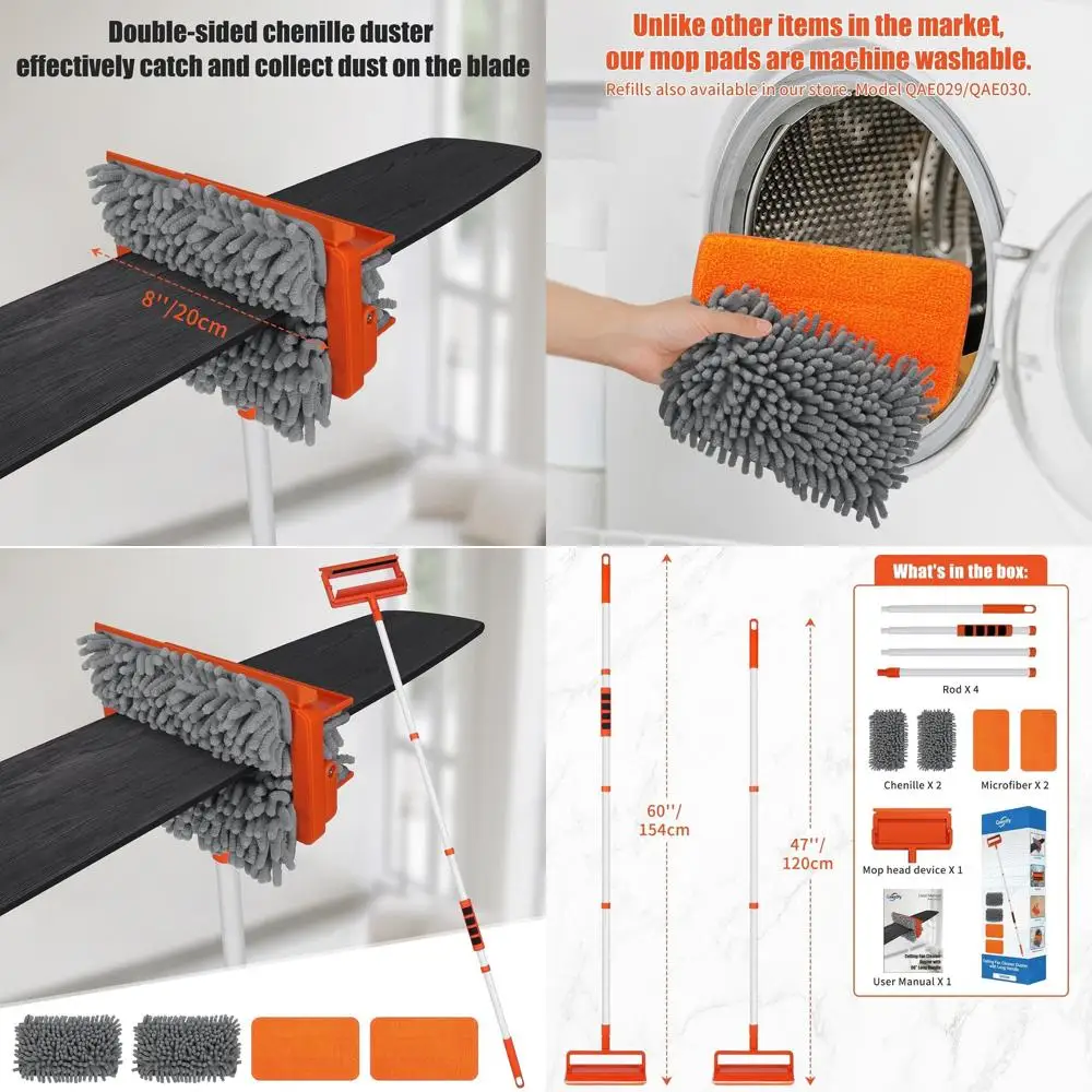 

62.5 Telescoping Pole Ceiling Fan Duster - Reusable Chenille & Microfiber for Efficient Dusting