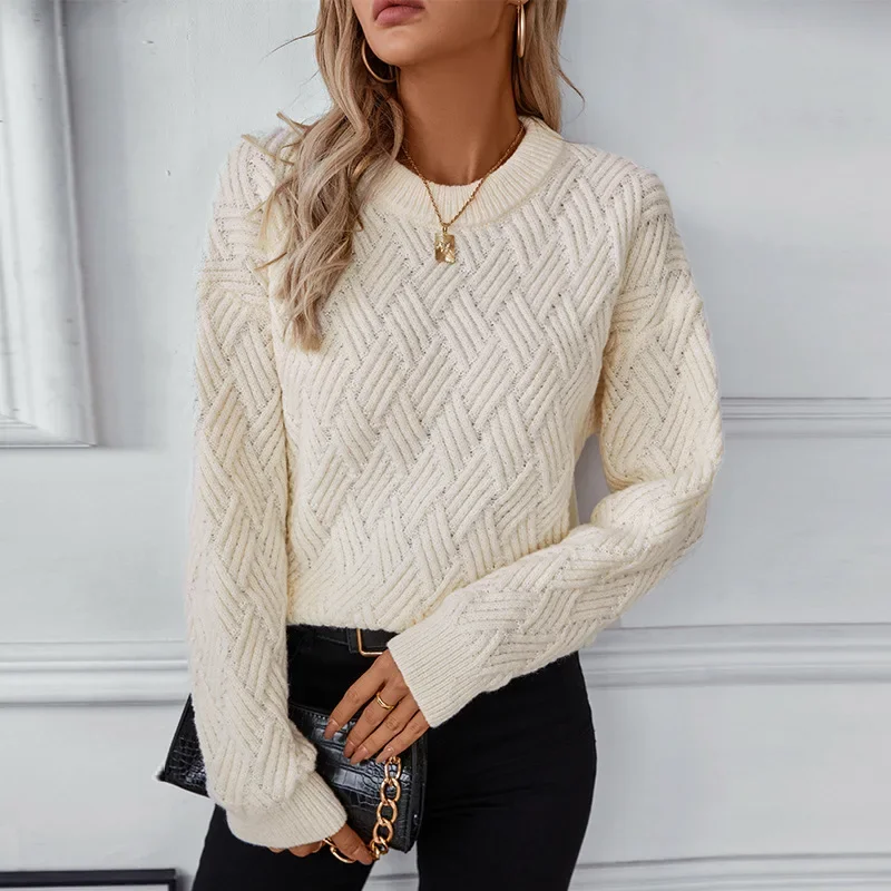 

Women Pullovers Solid Sweaters Twist Knitted Tops Casual Full Sleeve Round Neck Jumpers Elegant Splice Autumn Winter 2024