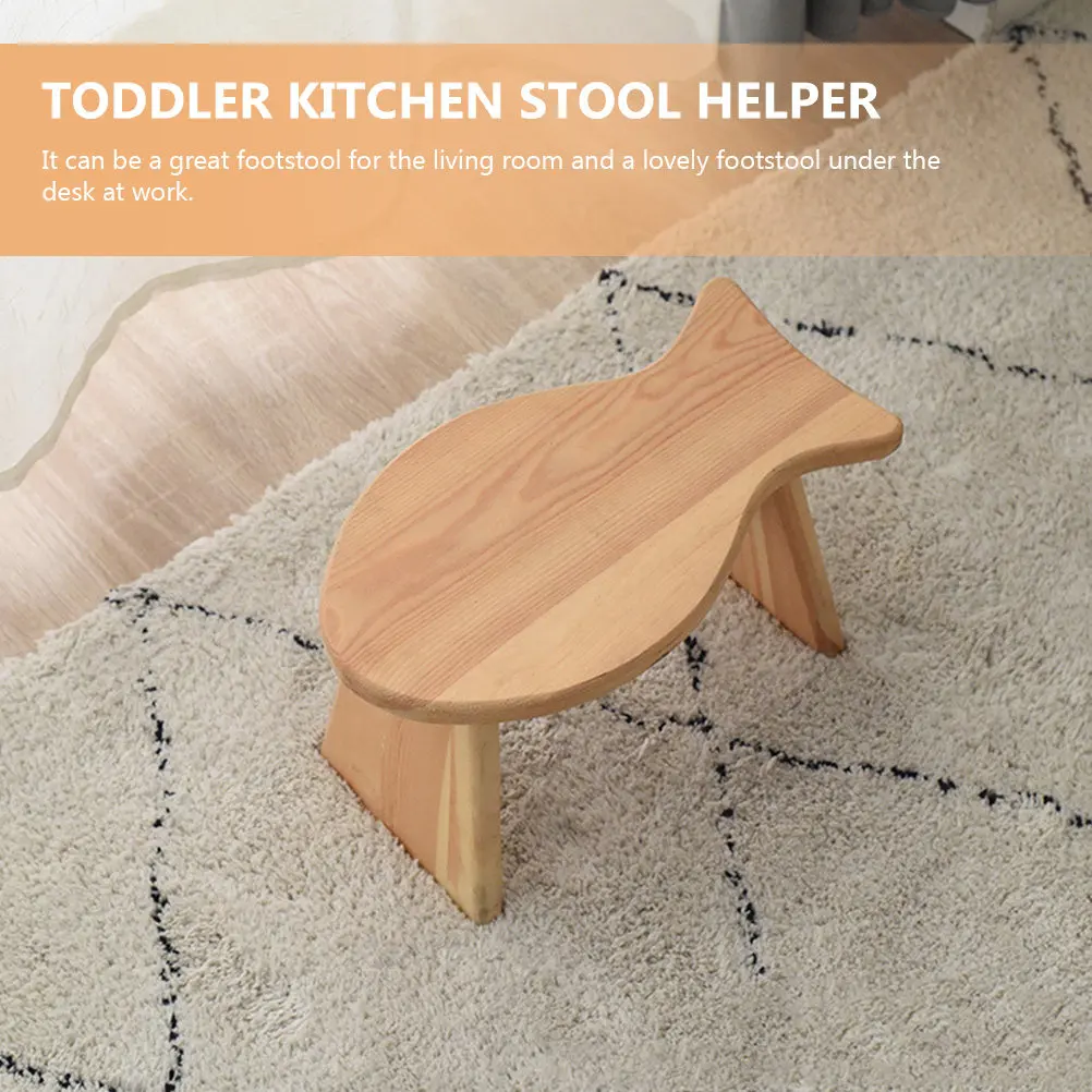 Fish Shaped Wooden Step Stool for Small Foot Rest Sturdy Solid Wood Low Stool Living Room Desk Shoe Changing Bench