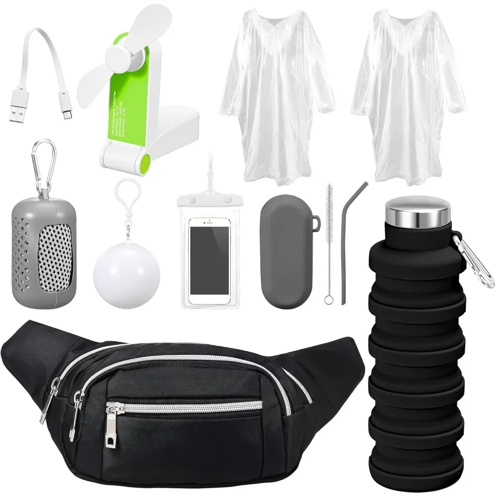 

Essentials Theme Park, 9-компонентная поясная сумка, предметы первой необходимости круизного корабля, портативный USB-вентилятор, складное охлаждающее полотенце для бутылки с водой