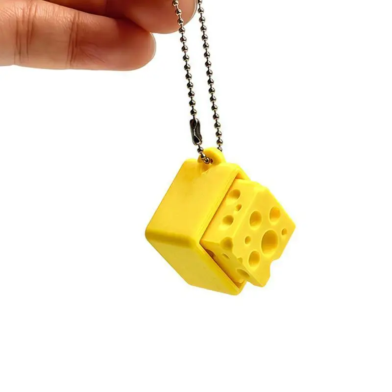 【CPI】Cheese Shaped Fidget Keychain, Cute Stress Relief Toy, Daily Carry Gift For Kids, Teens & Adults
