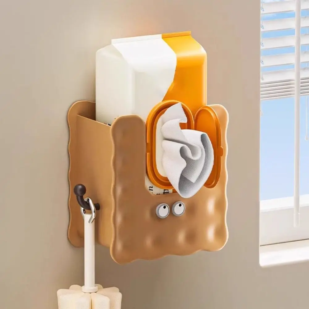 Wall Mounted Paper Towel Holder Waterproof Multi-function Tissue Storage Case with Hooks Self-Adhesive Wipe Tissue Organiser Box