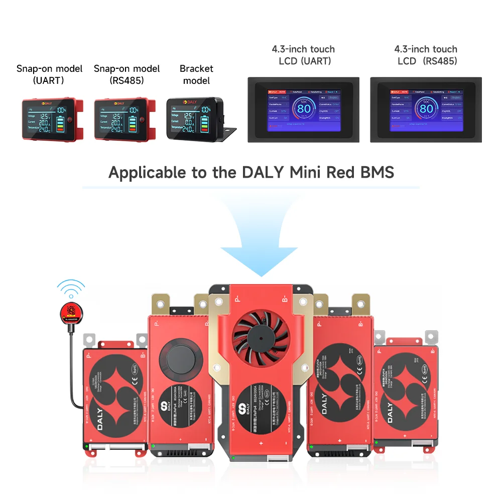 Daly BMS Accessories 3.0in LCD Screen Cable 4.3in Touch Display UART RS485 for DalyBMS Red Blue BMS New Version