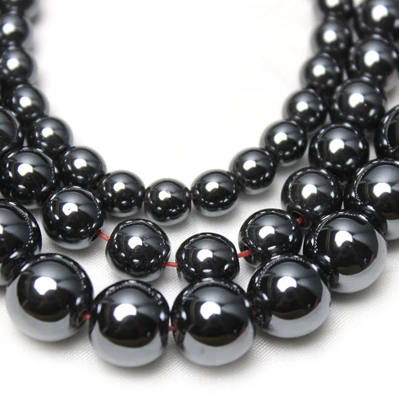 Natural Stone Black Hematite Round Loose Beads For Jewelry Making DIY Bracelet 2 3 4 6 8 10 12MM 15\