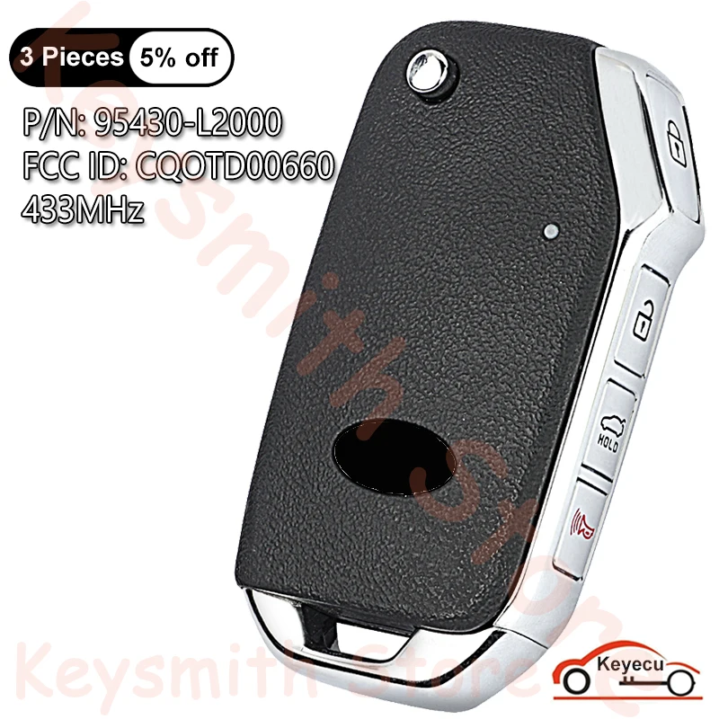 KEYECU 4 ปุ่ม 433MHz สําหรับ KIA K5 2021 2022 Auto OEM Flip รีโมทคอนโทรล Key Fob P/N: 95430-L2000 / FCC ID: CQOTD00660 (DL3)