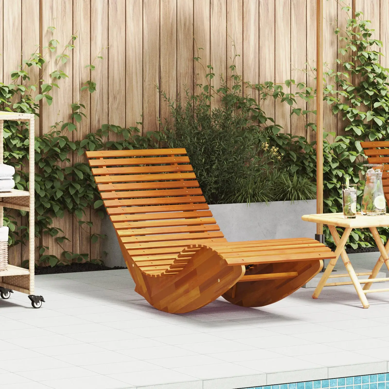 

Solid Wood Acacia Rocking Sun Loungers Set of 2 Outdoor Furniture Garden Relaxation Chair