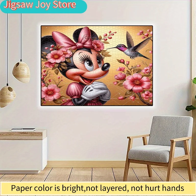 จิ๊กซอว์กระดาษ 1000 ชิ้น, จิ๊กซอว์ DIY, ภาพลายดอกไม้ มินนี่ และนกฮัมมิงเบิร์ด, จิ๊กซอว์สำหรับผู้ใหญ่, จิ๊กซอว์กระดาษ, เหมาะสำหรับการเล่นจิ๊กซอว์เวลาว่าง
