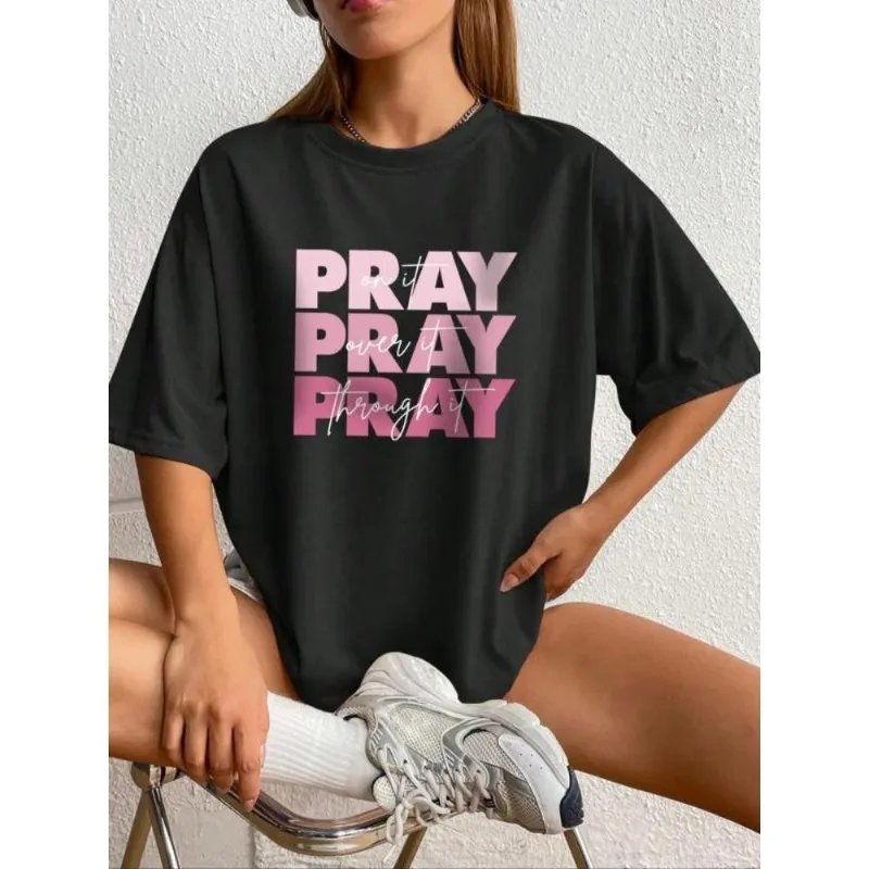 

Pray Pray Pray Christian T Shirt Faith Graphic Tee Inspirational Religious Tops Bible Verse Shirt Casual Oversized Gift Women