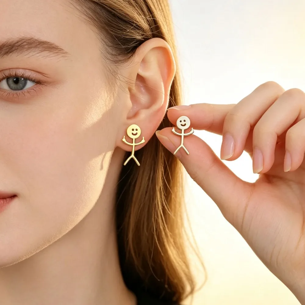 Stainless Steel Funny Middle Finger Stud Earrings for Women, Minimalist Trend Fashion Statement Jewelry Ideal Holiday Party Gift