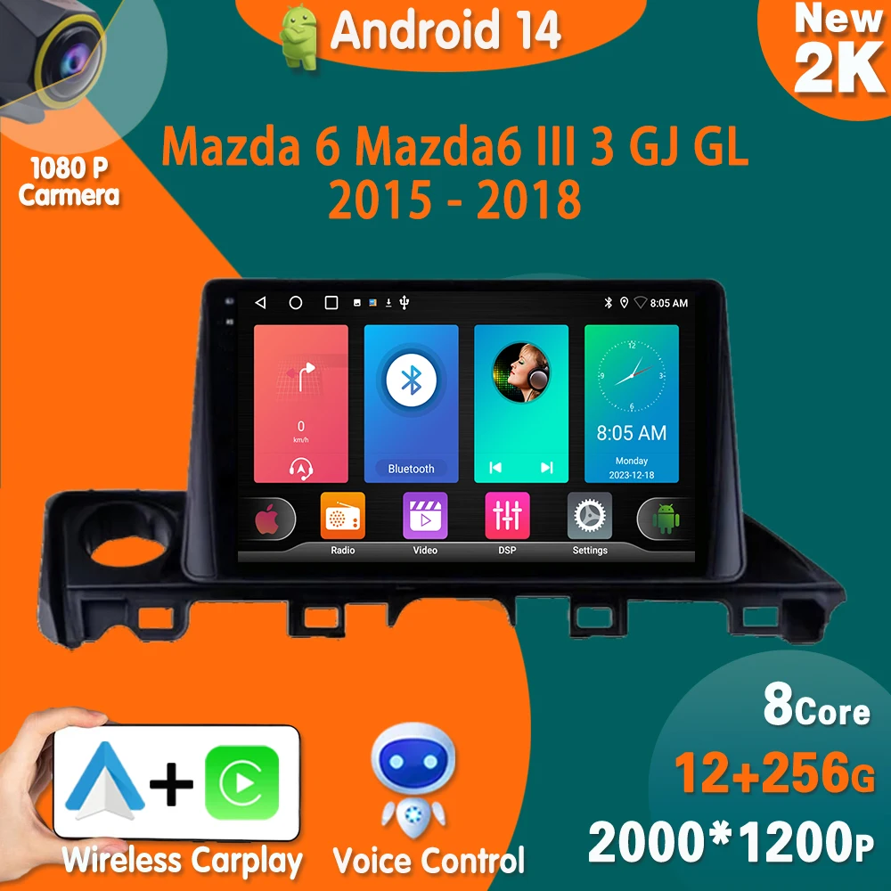 Android 14 For Mazda 6 Mazda6 III 3 GJ GL 2015 - 2018 Car Radio Carplay Multimedia Player Navigation GPS