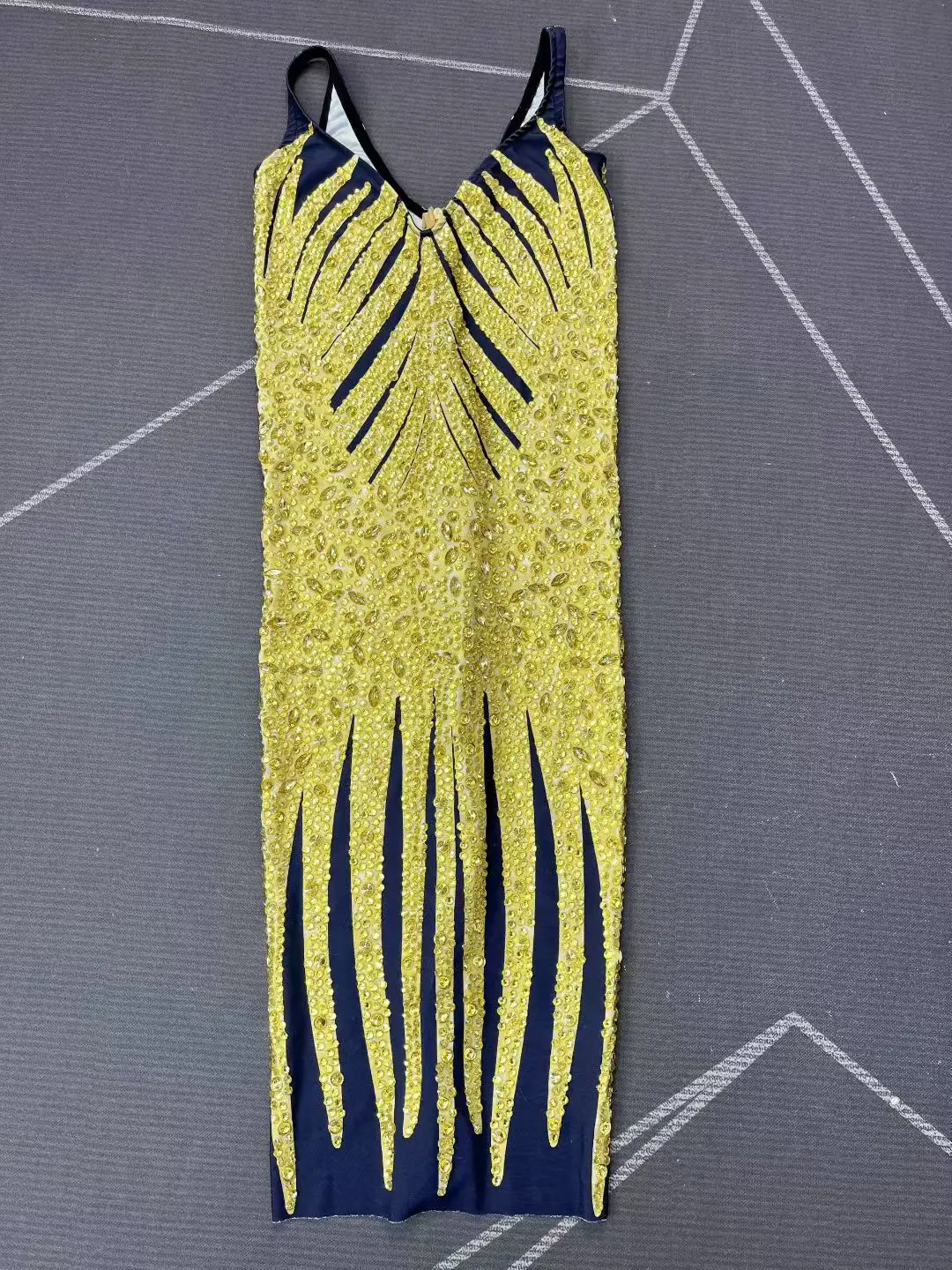 Huangjin Luxurious Women Evening Dress Shining Gold Diamond Sexy Low cut Strap Dress Nightclub Club Festival Party Dress