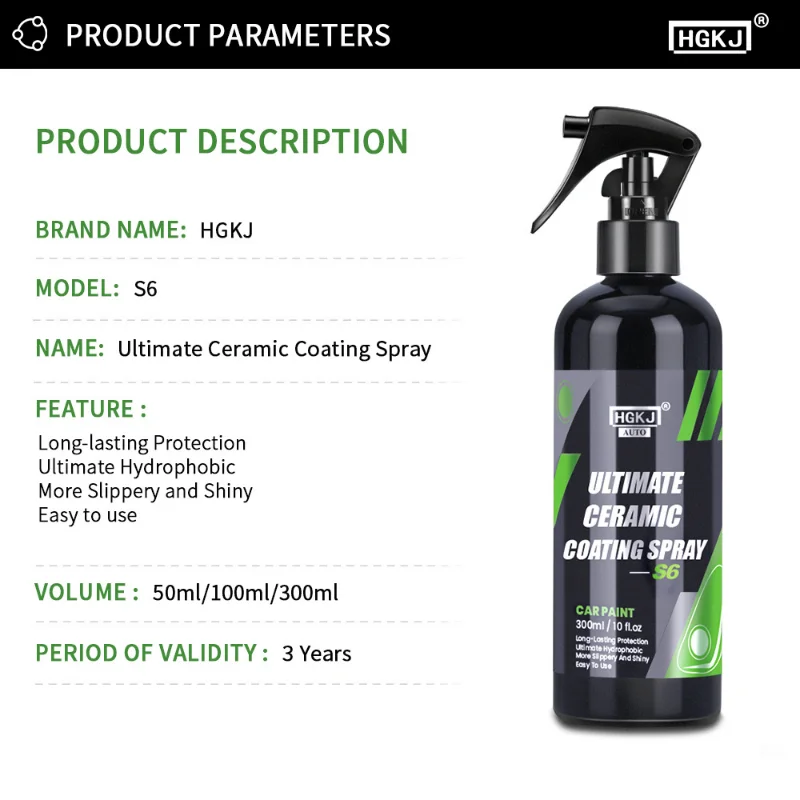 Nano Ceramic Car Coating Spray Paint Care HGKJ S6 Wax Hydrop