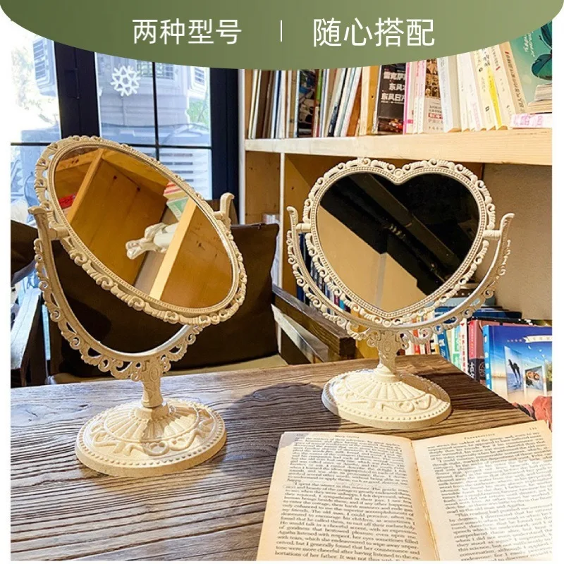 European Double-sided Makeup Mirror Household Desktop Love Retro Princess Beauty Mirror Student Dormitory Heart Makeup Mirror