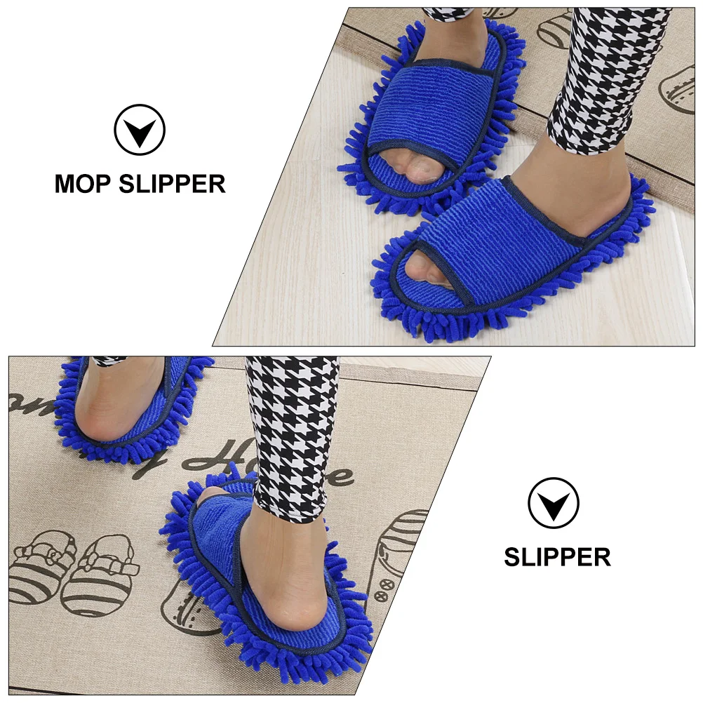 

1 Pair Reusable Mop Slippers Machine Washable Cleaning Footwear Dark Blue Slipper For Dusting Anti Skid Home Use