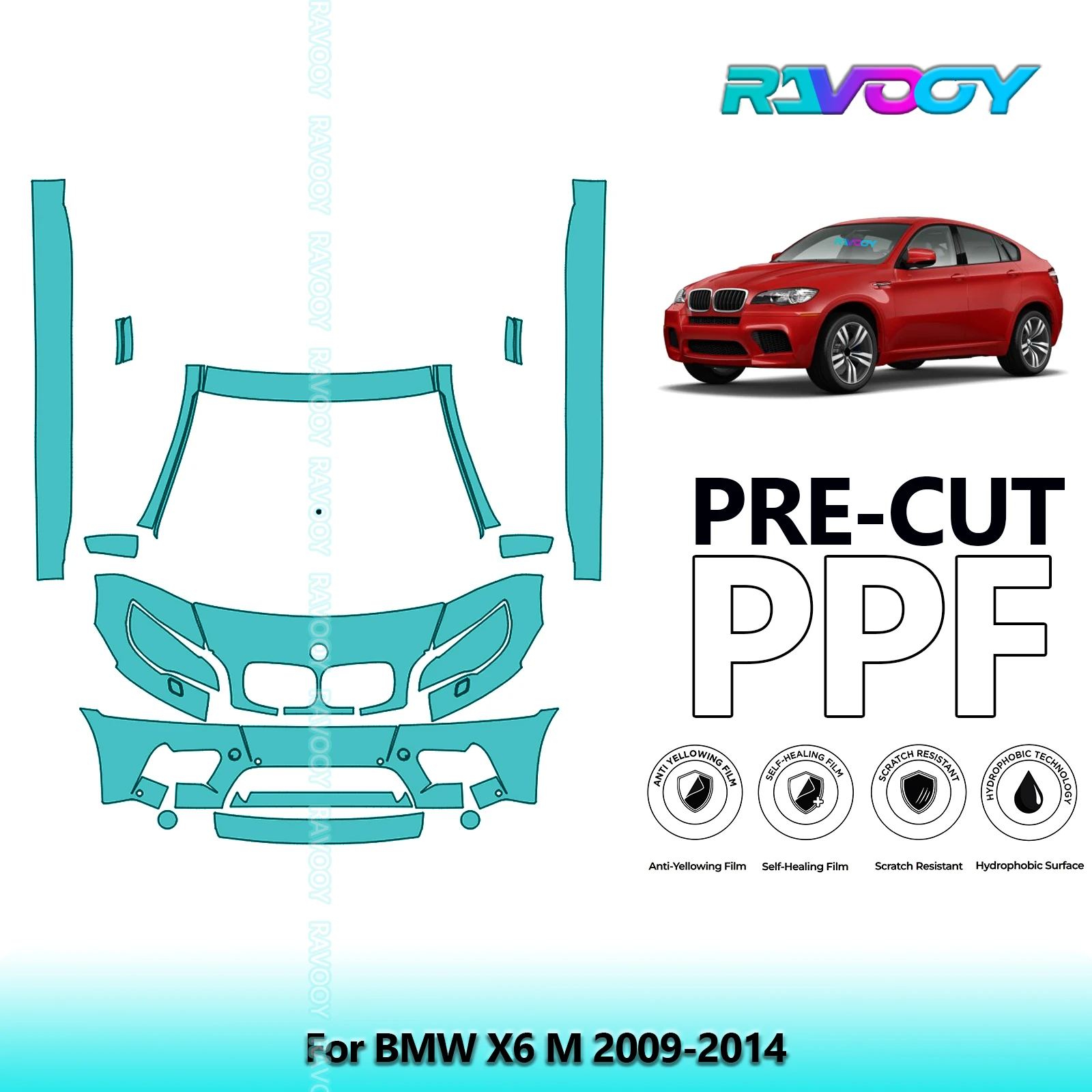 

8.5Mil Precut Paint Protection Film PPF Clear Bra Front Kit+Rockers For BMW X6 M 2009-2014