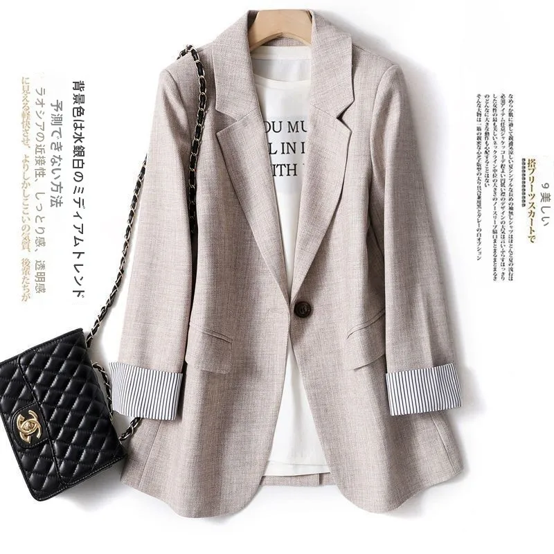 Women's Small Suit Jacket Autumn Winter New Korean Version Woolen Coat Trendy Long Sleeve Slim Fit Commute Style Polyester Fiber