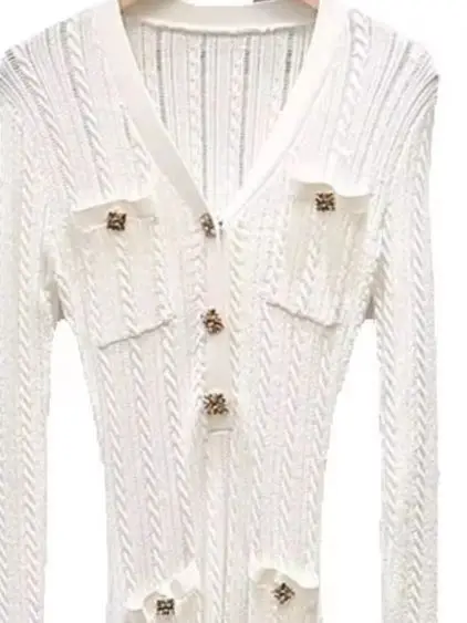 

Spring/Summer Women V-Neck Long Sleeve Single Breasted Ruffled Solid Knit Dress High Waist A-line Elegant Maxi Dress