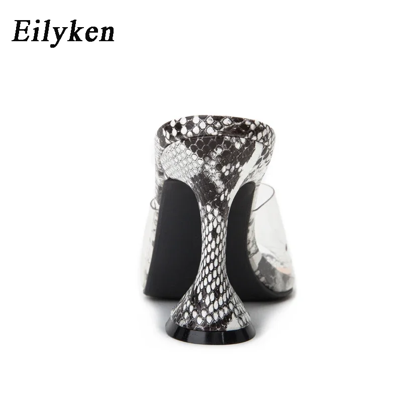 Eilyken 2024 New Summer Snake Grain PVC Transparent Woman Slippers Fashion Square Toe Party High Heels Ladies Shoes