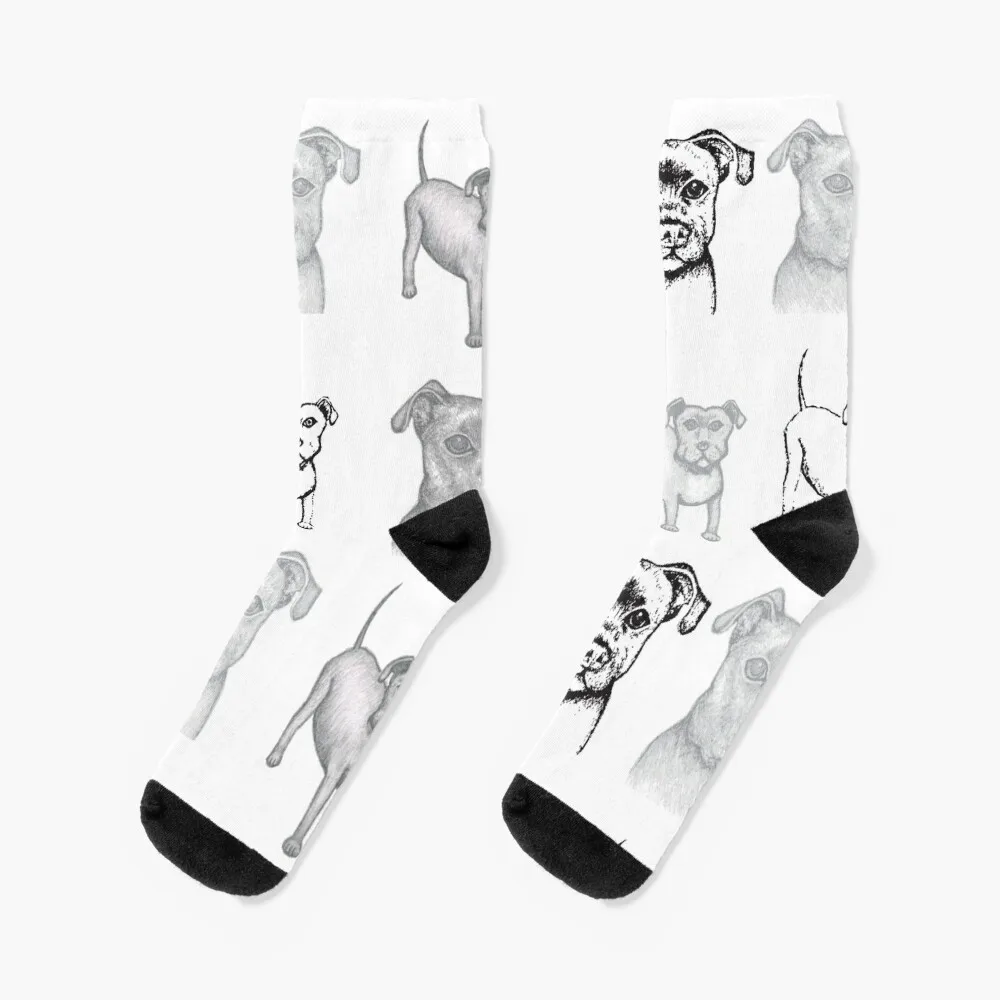 

Staffy Staffie Dogs Drawings Pattern Socks with print sheer happy Stockings man Man Socks Women's