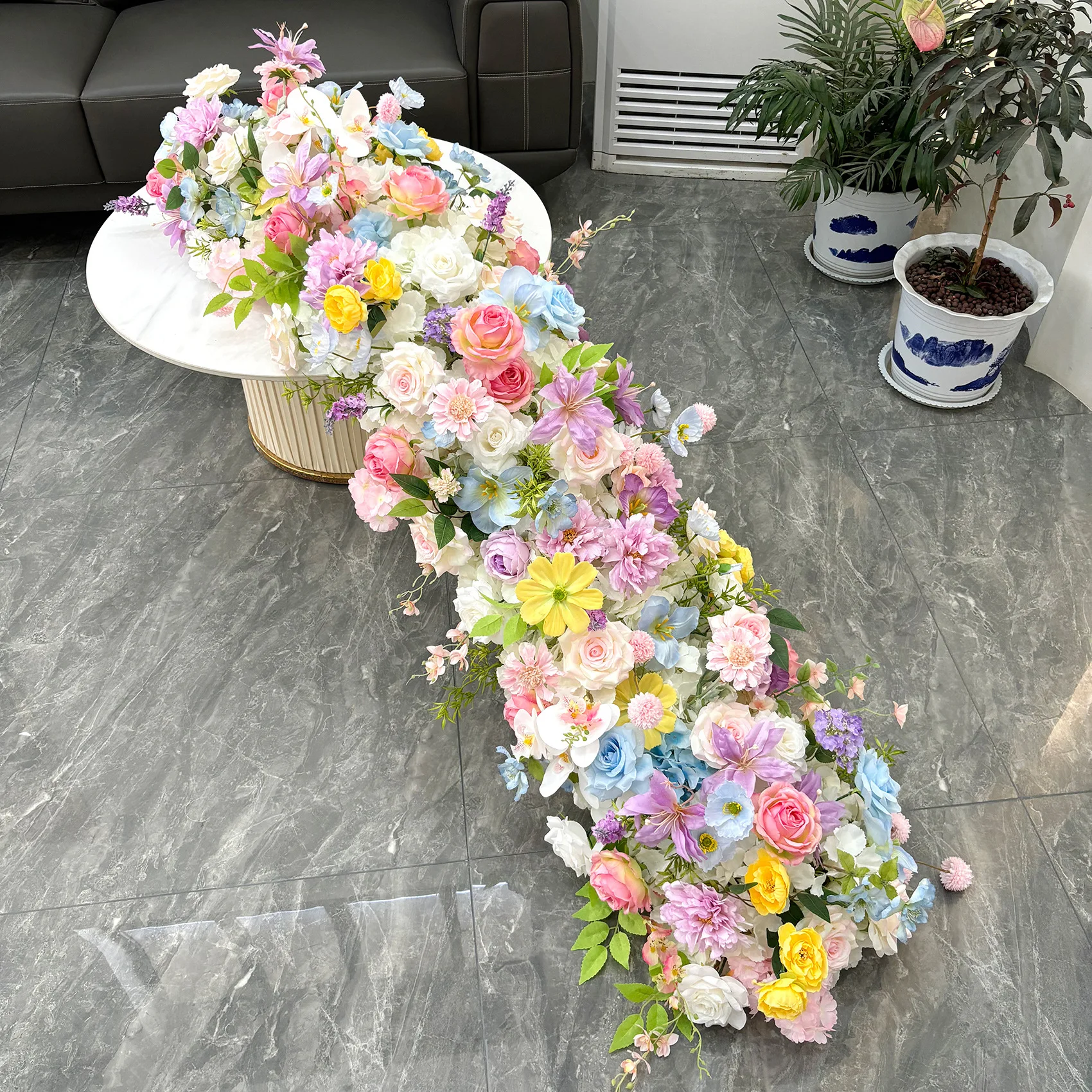 Pastellfarbene Seidenblumenreihe, künstliche Blumen-Tischläufer, Hochzeits-Blumenarrangement, Event-Bankett-Hintergrunddekoration, Requisiten – Detail 1