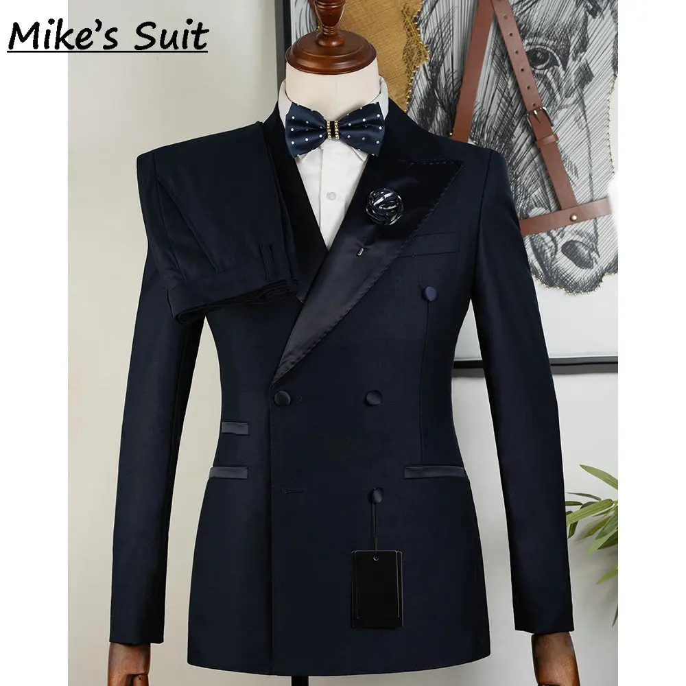 Dark Navy Formal Groom Suits 3D Tailored Man Suit Wedding & Business Set 2 Pieces Jacket And Pants