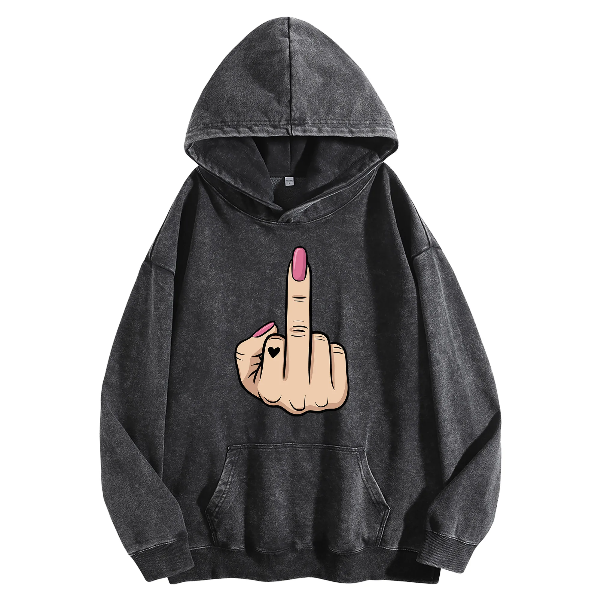 

Винтажная потертая толстовка с капюшоном Friendly Finger Graphic Print 400G, уличная одежда большого размера, пуловер, осенне-зимняя коллекция