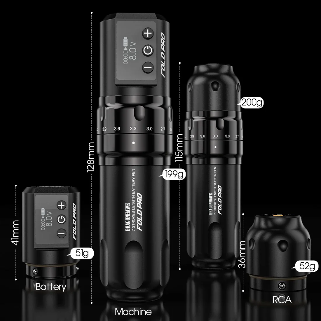 Wholesale Dragonhawk Fold Pro Wireless Tattoo Pen Machine Kit RCA Connection 2.4-4.2mm Adjustable Stroke Tattoo s