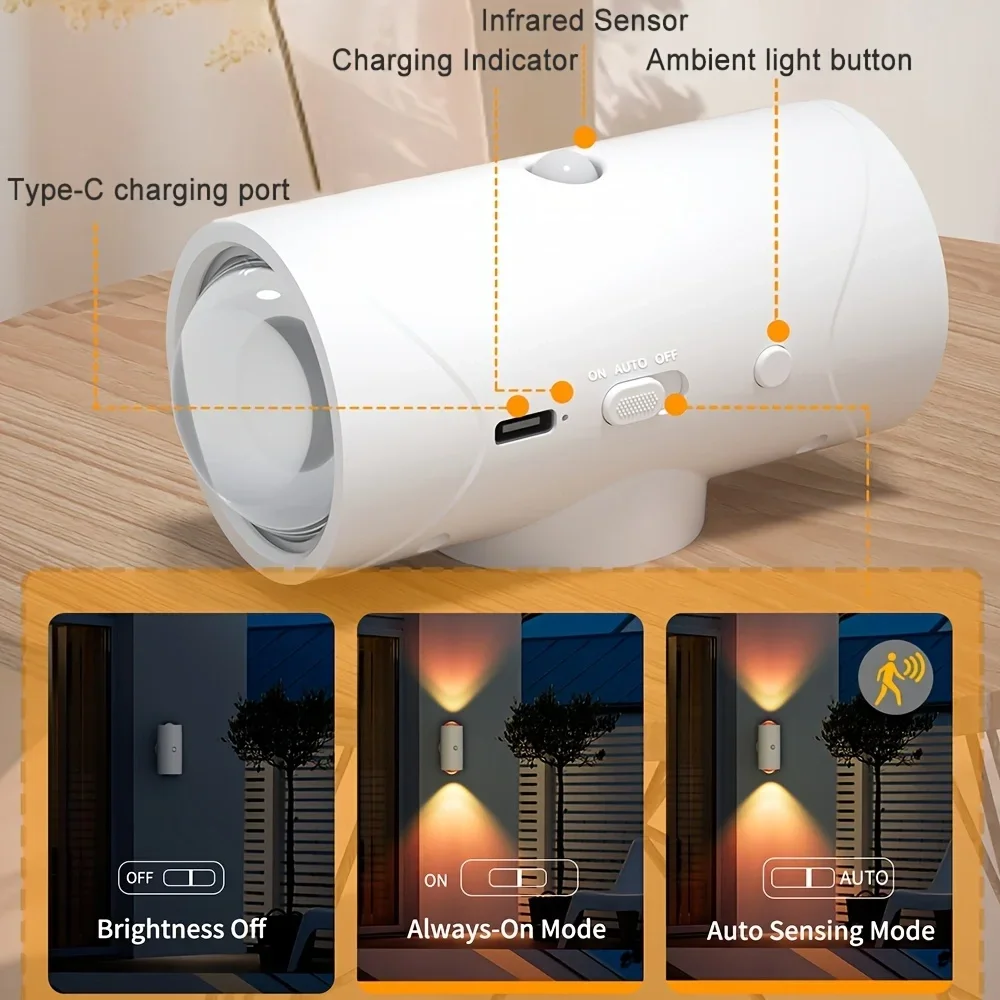 Luz LED nocturna recargable con Sensor de movimiento, lámpara de pared RGB, luz ambiental degradado, luz interior regulable, lámpara de paso magnética