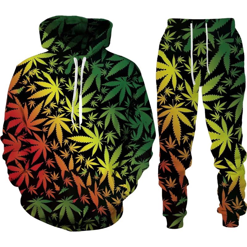 Colorful Maple Leaf 3D Printed Hoodie Trousers Tracksuit Suit Men Women Casual Pullover Sweatshirt Set Harajuku Couple Sportswea