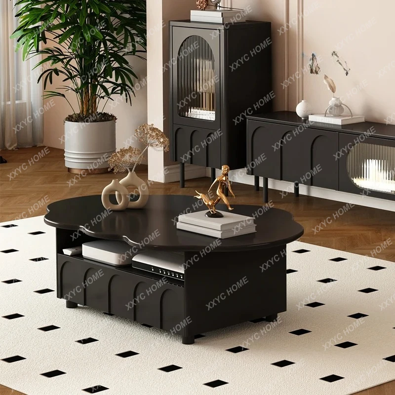 A Household French living room cloud coffee table small apartment black TV cabinet combination modern and simple