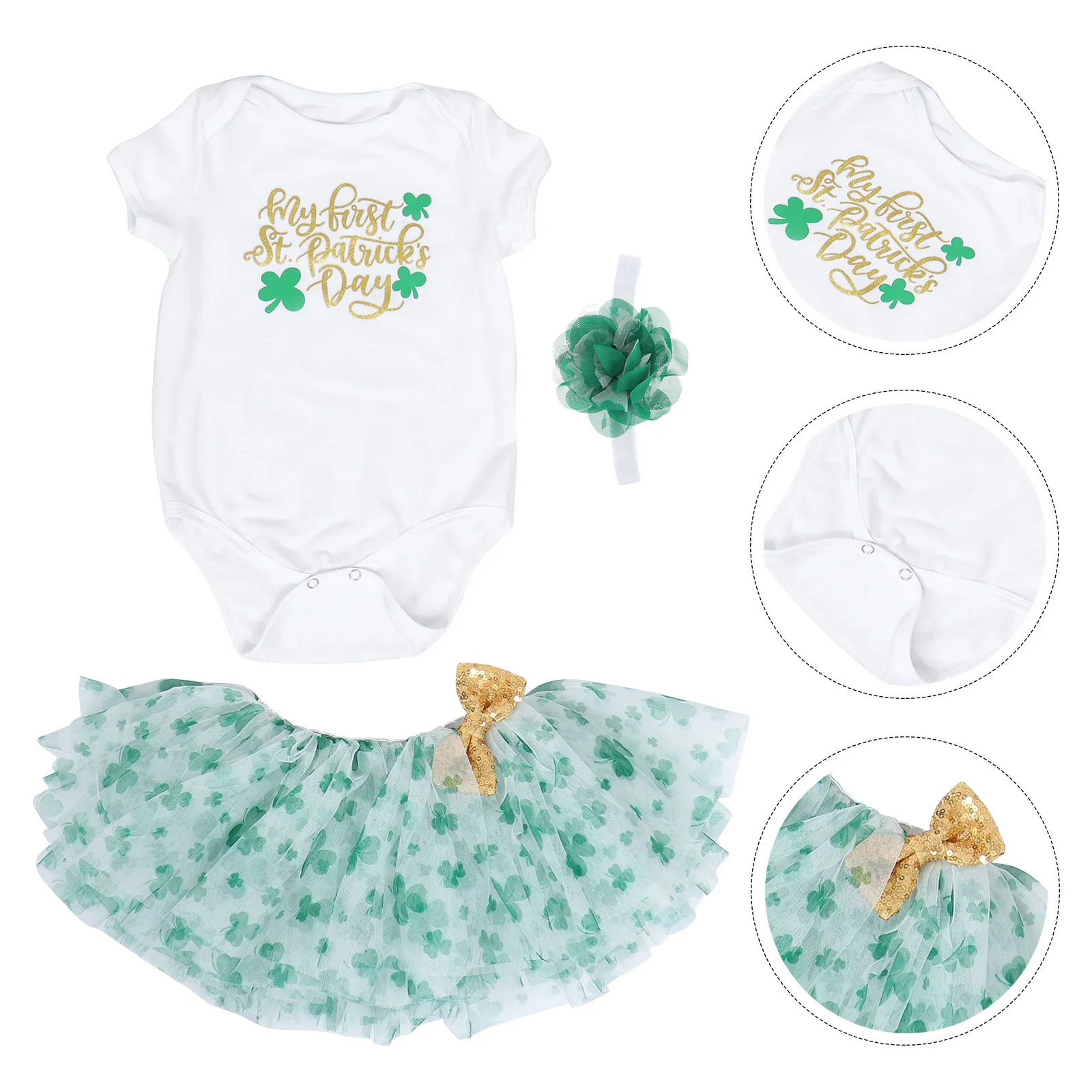 

1 Set St Patrick's Day Baby Girls Mesh Skirt Suit Cosplay Costume Jumpsuit Stockings Headband Festival Party Wear