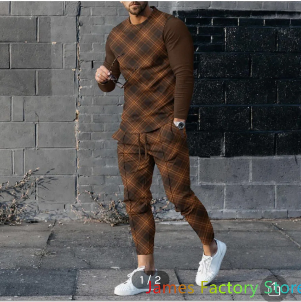 Luxury Man Clothes Man Outfit Tracksuits Long Sleeve Streetwear Jogger ONeck TShirt Sets Oversized Male Tshirt Suit 2 Piece Suit