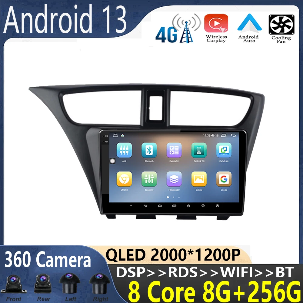 

Автомагнитола для Honda Civic 9 FB 2012-2017 android 13, мультимедийный видеоплеер, навигация, стерео, Carplay, GPS, Wi-Fi + 4G QLED экран BT