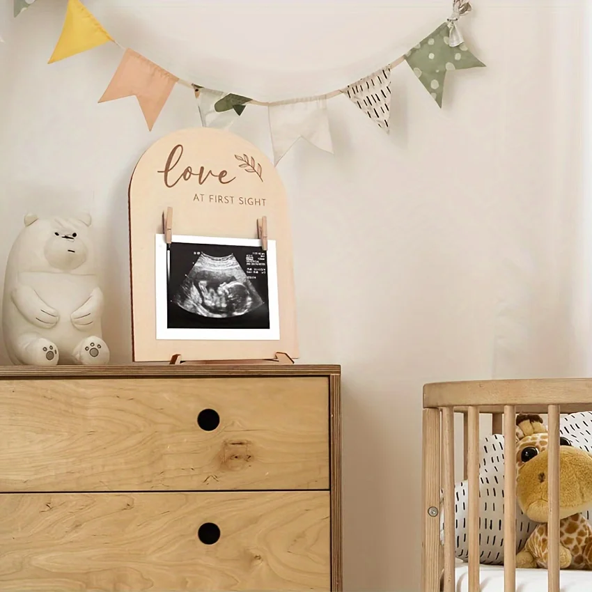 1pc wooden birth memorial ornament, double-sided logo ultrasound photo frame, used to announce pregnancy or child birth decorati