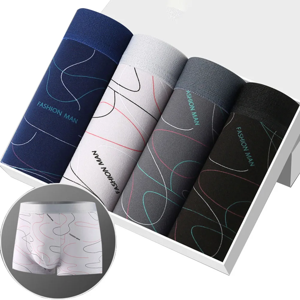 

Simple Design Boxer Shorts For Relaxation 4 Pcs Set Classic Style Comfortable Fit Fashionable Underwear For Daily Wear
